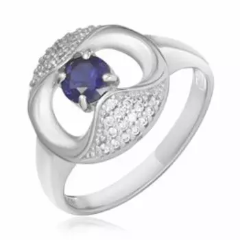 Серебряное кольцо с сапфиром и фианитами