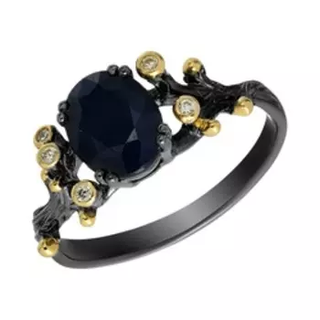 Серебряное кольцо с сапфиром и фианитами