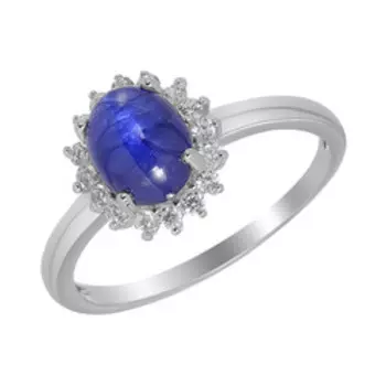 Серебряное кольцо с сапфиром и кубическим цирконием