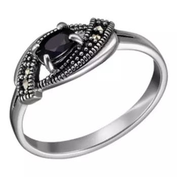 Серебряное кольцо с сапфиром и марказитами