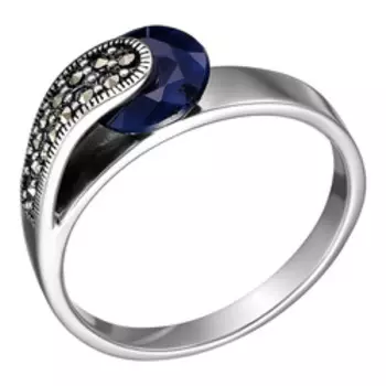 Серебряное кольцо с сапфиром и марказитами