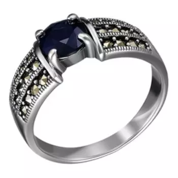 Серебряное кольцо с сапфиром и марказитами