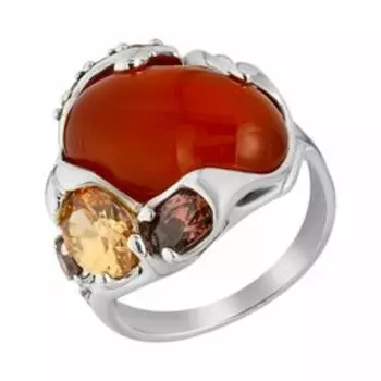 Серебряное кольцо с сердоликом и фианитами