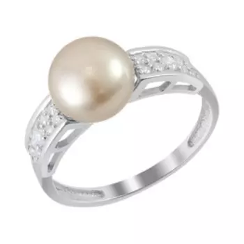 Серебряное кольцо с серым жемчугом и фианитами