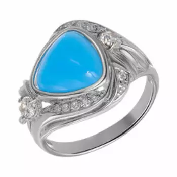 Серебряное кольцо с синим агатом и фианитами