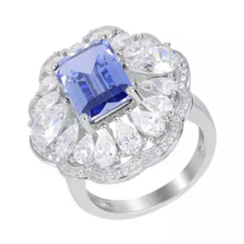 Серебряное кольцо с синим и бесцветным кубическим цирконием