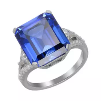 Серебряное кольцо с синим и бесцветным кубическим цирконием