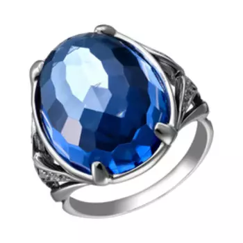 Серебряное кольцо с синим кварцем и фианитами