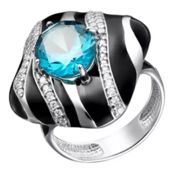 Серебряное кольцо с ситаллом, фианитами и эмалью