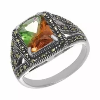 Серебряное кольцо с ситаллом и марказитами