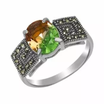 Серебряное кольцо с ситаллом и марказитами