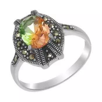 Серебряное кольцо с ситаллом и марказитами