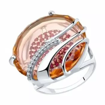 Серебряное кольцо с ситаллом, корундами и фианитами
