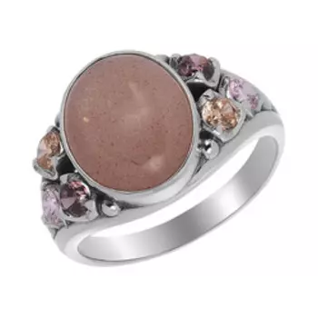 Серебряное кольцо с солнечным камнем и фианитами