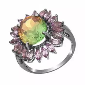 Серебряное кольцо с султанитом и аметистами "Цветок"