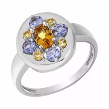 Серебряное кольцо с танзанитами и цитринами