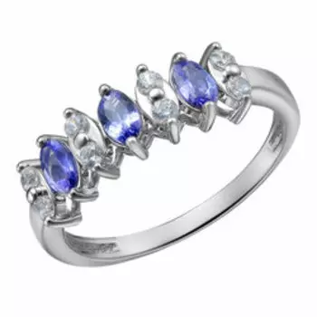 Серебряное кольцо с танзанитами и фианитами