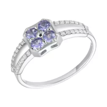 Серебряное кольцо с танзанитами и фианитами