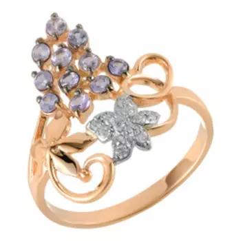 Серебряное кольцо с танзанитами и фианитами