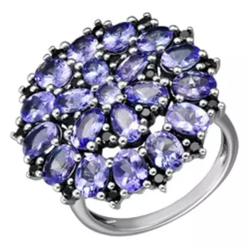 Серебряное кольцо с танзанитами и шпинелью "Цветок"