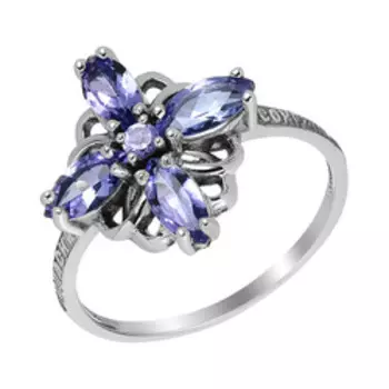 Серебряное кольцо с танзанитами "Спаси и сохрани"