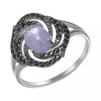 Серебряное кольцо с танзанитом и черными фианитами