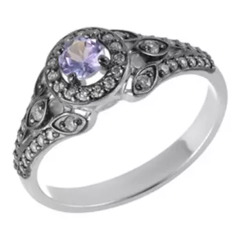 Серебряное кольцо с танзанитом и фианитами