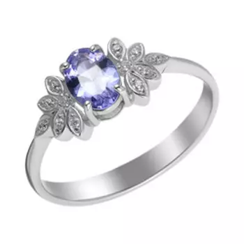 Серебряное кольцо с танзанитом и фианитами