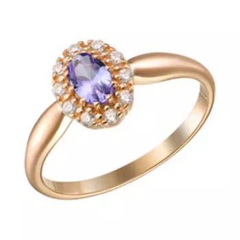 Серебряное кольцо с танзанитом и фианитами