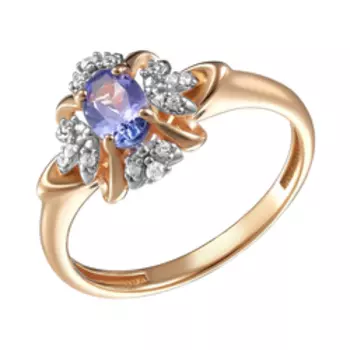 Серебряное кольцо с танзанитом и фианитами