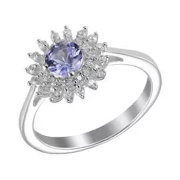 Серебряное кольцо с танзанитом и фианитами