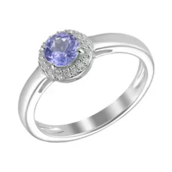 Серебряное кольцо с танзанитом и фианитами