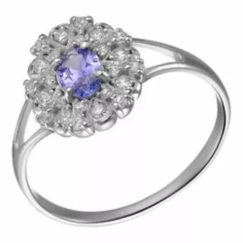 Серебряное кольцо с танзанитом и фианитами