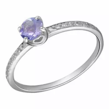 Серебряное кольцо с танзанитом и фианитами