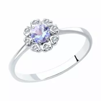 Серебряное кольцо с танзанитом и фианитами
