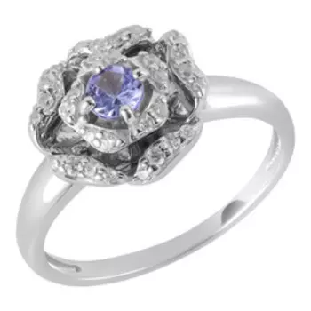 Серебряное кольцо с танзанитом и фианитами "Цветок"