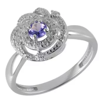 Серебряное кольцо с танзанитом и фианитами "Цветок"