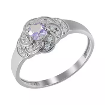 Серебряное кольцо с танзанитом и фианитами "Цветок"