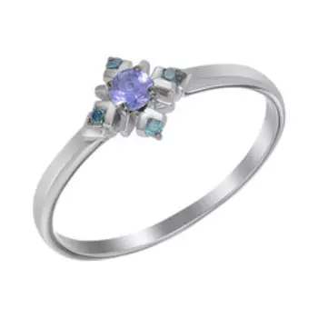 Серебряное кольцо с танзанитом и голубыми бриллиантами