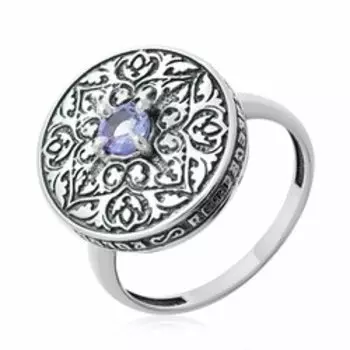 Серебряное кольцо с танзанитом "Православное"