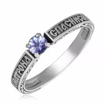 Серебряное кольцо с танзанитом "Спаси и Сохрани"