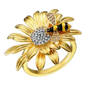 Серебряное кольцо с топазами и эмалью "Пчела на цветке"