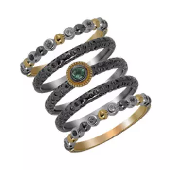 Серебряное кольцо с топазами и изумрудом 5 в 1