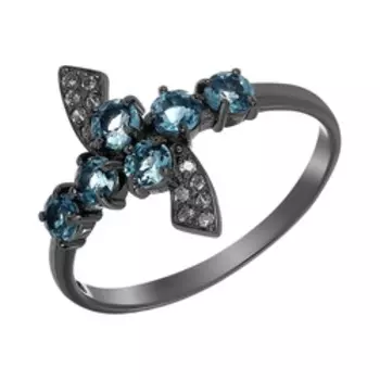 Серебряное кольцо с топазами Лондон и фианитами