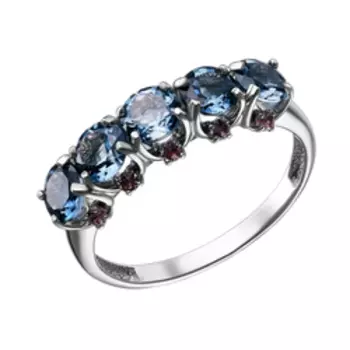 Серебряное кольцо с топазами Лондон и розовой шпинелью