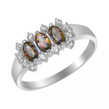 Серебряное кольцо с топазами мистик и фианитами