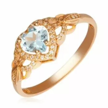 Серебряное кольцо с топазом и фианитами "Сердце"