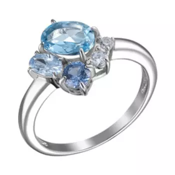 Серебряное кольцо с топазом, голубой шпинелью и фианитами