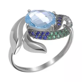 Серебряное кольцо с топазом и фианитами