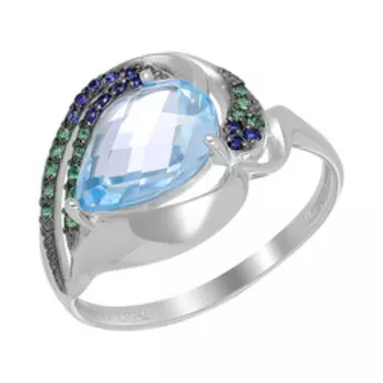 Серебряное кольцо с топазом и фианитами